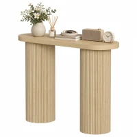 HOMCOM Consolă canelată, depozitare ascunsă, picioare-coloană, stil rustic, consolă de intrare îngustă, 103x35x80cm Stejar(m-9)