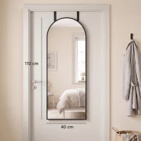 HOMCOM Oglindă de Perete Arcuită 110x40 cm, Ramă din Aluminiu, Cârlige, Design Modern, Negru(m-3)