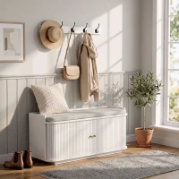 HOMCOM Hallway Storage Unit, Hallway Furniture Set with Shoe Storage Cabinet and 5 Hooks Coat Rack, White(m-14)