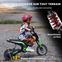 HOMCOM Moto cross électrique enfant moto électrique enfants moteur 350 W batterie 12V 8-16 km/h pneus gonflables 12'' vert(m-7)