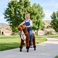 HOMCOM Cavallo a Dondolo per Bambini 2+ Anni con 4 Rotelle e Suoni Realistici, Dondolo per Bambini Imbottito con Poggiapiedi, 65x28x75 cm, Marrone(m-2)