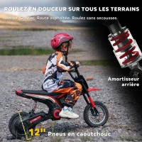 HOMCOM Moto cross électrique enfant moto électrique enfants moteur 350 W batterie 12V 8-16 km/h pneus gonflables 12'' rouge(m-7)