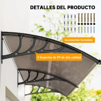 Outsunny Marquesina para Puertas y Ventanas 195x75 cm con Paneles de Policarbonato Barras de Aluminio Marrón(m-5)