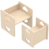 AIYAPLAY Ensemble Table et Chaise Enfant Réversible, Hauteurs Réglables, Poignées Nuage, 18-36 Mois, 38 x 36 x 33,5 cm, Naturel(m-19)