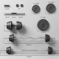 SPORTNOW Kit Haltères Musculation 50 kg 3 en 1, Poids Réglable Revêtement PP, Barre Antidérapante, Verrouillage, Noir(m-3)