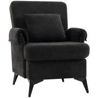 HOMCOM Relax-Sessel Einzelsessel aus Chenille Moderner Wohnzimmer-Sessel Breiter Sitz und Dickes Polster Lendenkissen Schwarz(m-8)