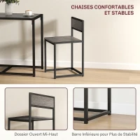 HOMCOM Ensemble table et chaises , table à manger 3 pièces avec 2 chaises encastrables, pour cuisine salon maison, gris(m-6)