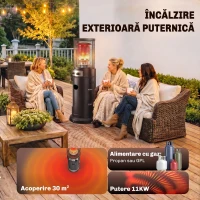 Outsunny Încălzitor de Terasă pe Gaz 11 kW, Portabil, cu Roți, Negru(m-4)
