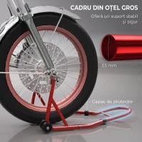 HOMCOM Stand Față pentru Motocicletă cu Protecții Antiderapante, Adaptoare Reglabile pentru Pini și Tip Furcă, 200 kg, pentru Anvelope de 18", 17" și 10"(m-6)