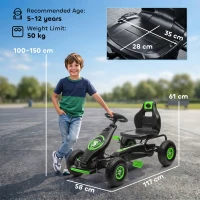 HOMCOM Kids Pedal Go Kart, with Adjustable Seat, Inflatable Tyres - Green(m-3)