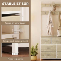 HOMCOM Porte-Manteau 4 en 1, Meuble d'Entrée avec 7 Tiroirs Pliables en Tissu, 14 Crochets et Panneau Grillagé, Chêne(m-7)