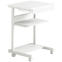 HOMCOM Roll-Schreibtisch mit Schublade und Regalen, 4 Räder, kompakt, Spanplatte, Metall