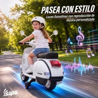 AIYAPLAY Moto Eléctrica Niños 12V Vespa PX150 Ruedas Auxiliares 2 Motores Suspensión Trasera Música Faros 3 km/h 3-6 Años Blanco(m-8)