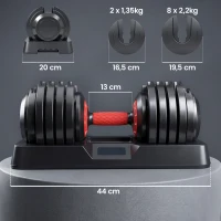 SPORTNOW Juego de Mancuernas Ajustables 2x24 kg 10 Niveles de Peso Ajuste Rápido Bloqueo de Seguridad Bases para Casa Gimnasio(m-3)