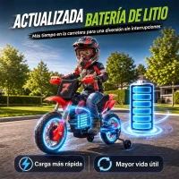 AIYAPLAY Moto Eléctrica Niños 12V con 2 Ruedas Auxiliares Desmontables 2 Motores Suspensión Trasera 3 km/h 3-6 Años Rojo(m-7)