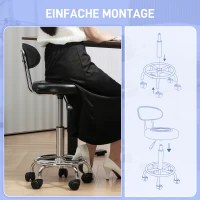 HOMCOM Rollhocker, Drehbarer und verstellbarer Hocker mit Rückenlehne, Kunstlederbezug, Fußstütze, für Frisiertische, Schwarz(m-7)