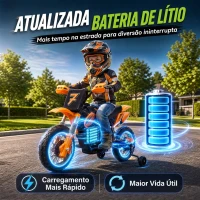 AIYAPLAY Moto Elétrica Infantil 12V com 2 Rodas Auxiliares Removíveis, 2 Motores, Suspensão Traseira, Música, 3 km/h, 3-6 Anos, Laranja(m-7)