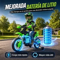 AIYAPLAY Moto Eléctrica Niños 12V con 2 Ruedas Auxiliares Desmontables 2 Motores Suspensión Trasera 3 km/h 3-6 Años Verde(m-21)