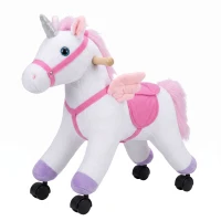 AIYAPLAY Caballo de Juguete para Montar con Ruedas, Correpasillos de Felpa con Sonidos de Cascos y Relinchos, Marco de Metal, Regalo para Niños y Niñas 18-36 Meses, Carga 50 kg, Blanco(m-1)