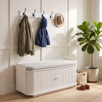 HOMCOM Hallway Storage Unit, Hallway Furniture Set with Shoe Storage Cabinet and 5 Hooks Coat Rack, White(m-8)
