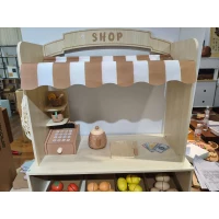 AIYAPLAY Pretend Play Shop, Wooden Kids Grocery Store Playset with Play Food, Cash Register, Chalkboard, 61 Accessories for 3-8(m-15)