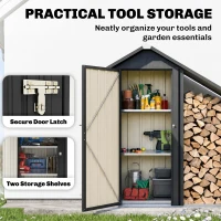 Outsunny 2 in 1 Galvanised Steel Firewood Shed, Outdoor Log Storage Shed with Tool Cabinet and Firewood Rack, Dark Grey(m-7)