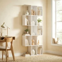 HOMCOM Bibliothèque à 5 niveaux, étagère de rangement en forme S avec 15 compartiments ouverts, 80 x 24 x 200 cm, blanc(m-11)