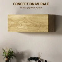 HOMCOM Armoire murale de salle de bain, meuble de rangement suspendu avec porte à charnières, 80 x 25 x 30 cm, bois naturel(m-4)