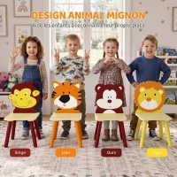 AIYAPLAY Ensembl Table pour Enfant avec 4 Chaises 5 Pièces en Bois, Dossier en Forme Animale, Coins Arrondis, 3-8 Ans, Jaune(m-5)