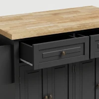 HOMCOM Kitchen Island on Wheels, Rolling Kitchen Trolley with Rubberwood Top, 2 Drawers, Adjustable Shelves, Black(m-11)