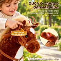 HOMCOM Cavalo de Brinquedo para Crianças de +3 Anos com Rodas Sons e Estrutura de Metal Carga 60kg 65x28x75 cm Castanho(m-5)