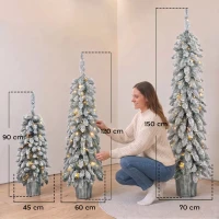 HOMCOM 3er-Set beschneite künstliche Weihnachtsbäume, vorbeleuchtet mit PVC-Zweigspitzen und warmweißen LED-Lichtern(m-3)