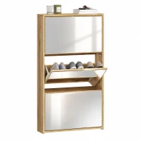 HOMCOM Dulap pentru Pantofi a Oglindă Con 3 Sertare a Rabatabil 65x17x114.5 cm Color Lemn(m-11)
