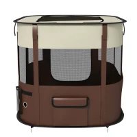 PawHut Parque para Perros y Gatos, Corralito Plegable Portátil para Cachorros Conejos y Cobayas Tela Oxford 84x64x53 cm Marrón(m-10)
