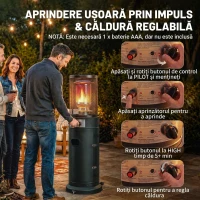 Outsunny Încălzitor de Terasă pe Gaz 11 kW, Portabil, cu Roți, Negru(m-6)