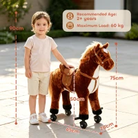 HOMCOM Plush Walking Horse Ride On Toy with Wheels and Realistic Sounds Rocking Horse for Girls Boys 2+ Years Old, 50cm Tall, Brown(m-3)