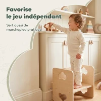 AIYAPLAY Ensemble Table et Chaise Enfant Réversible, Hauteurs Réglables, Poignées Nuage, 18-36 Mois, 38 x 36 x 33,5 cm, Naturel(m-5)