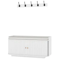 HOMCOM Hallway Storage Unit, Hallway Furniture Set with Shoe Storage Cabinet and 5 Hooks Coat Rack, White(m-1)