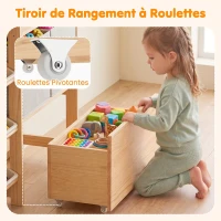 AIYAPLAY Meuble Rangement Enfant, Rangement Jouet Enfant, 9 Bacs, 2 Tiroirs Tissu, Tiroir en Bois sur Roulettes, Naturel et Blanc(m-6)