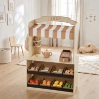 AIYAPLAY Pretend Play Shop, Wooden Kids Grocery Store Playset with Play Food, Cash Register, Chalkboard, 61 Accessories for 3-8(m-8)
