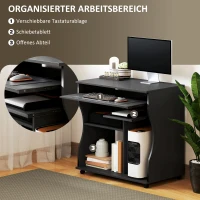 HOMCOM Computertisch mit Rollen, Schreibtisch mit Stauraum, 80 x 48 x 75 cm, Schwarz(m-4)