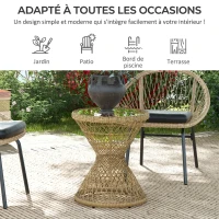 Outsunny Table basse d'extérieur table de jardin style tambour plateau en verre trempé résine tressée imitation rotin marron(m-6)