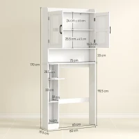 HOMCOM Dulap deasupra WC-ului cu 2 uși și rafturi deschise, bară inferioară, 80x19,5x170 cm, alb(m-3)