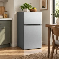 HOMCOM Réfrigérateur congélateur 88 L, petit réfrigérateur combiné avec portes réversibles et éclairage, 45,5x50x86,5cm, gris(m-11)