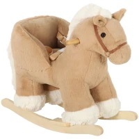 AIYAPLAY Cavalo de Baloiço para Bebé com Sons de Galope e Relinchos, Base de Madeira e Cinto de Segurança, 18-36 Meses, Castanho(m-1)