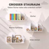 AIYAPLAY Zestaw 3 półek ściennych dla dzieci 60cm półka na książki w kształcie chmury wisząca Montessori dla 3–8 Biały(m-7)