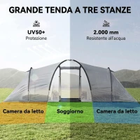 Outsunny Tenda da Campeggio 5 Posti con 2 Camere Impermeabile con Baldacchino, 590x245x193 cm, Grigio(m-4)