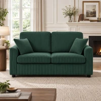 HOMCOM 2 Seater Sofa, Corduroy Small Couch with Spring Cushion, Wide and Deep Seat, Dark Green(m-2)