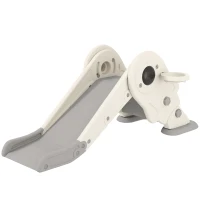 AIYAPLAY 3-in-1 Kids Slide with Basketball Hoop, Climber, Anti-Slip Steps for Toddlers, Ages 2-5 Years, Cream White(m-1)