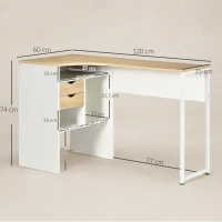 HOMCOM Escritorio Esquinero en L 120x60 cm con 2 Cajones y 3 Compartimentos Abiertos para Oficina Estudio Natural y Blanco(m-3)